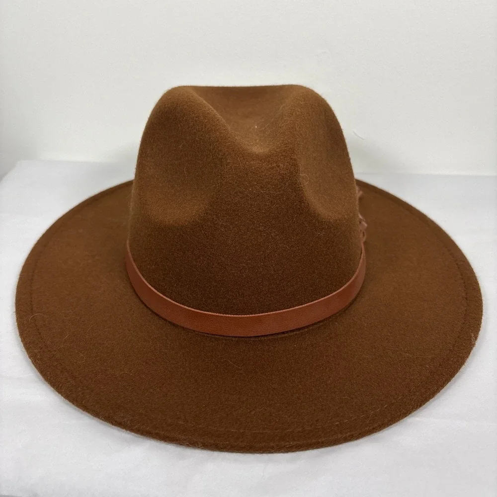 Large Wide Brim Felt Fedora Panama Cowboy Girl Hat Casual Jazz Cap Women Brown